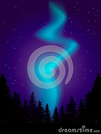 Night landscape illustration. aurora lights Vector Illustration